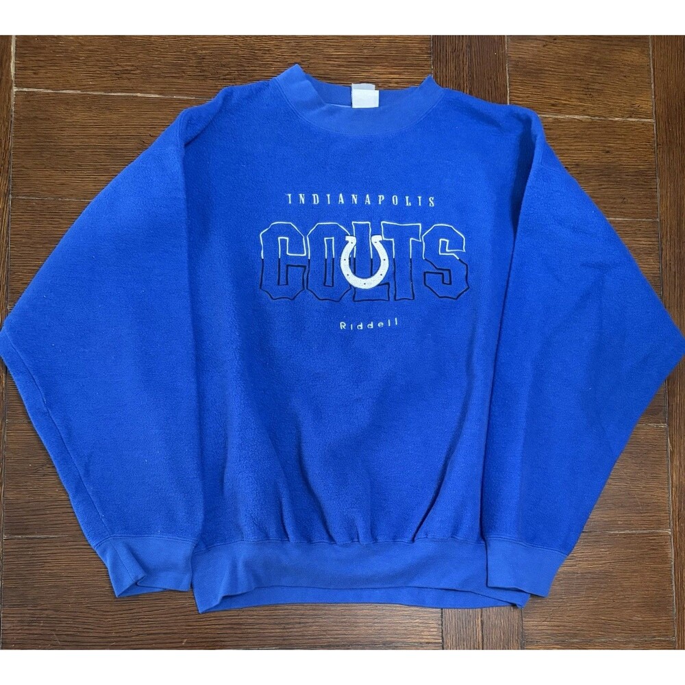 Vintage Indianapolis Colts Mens Size XL Blue Made In USA Fleece Crewneck Sweater